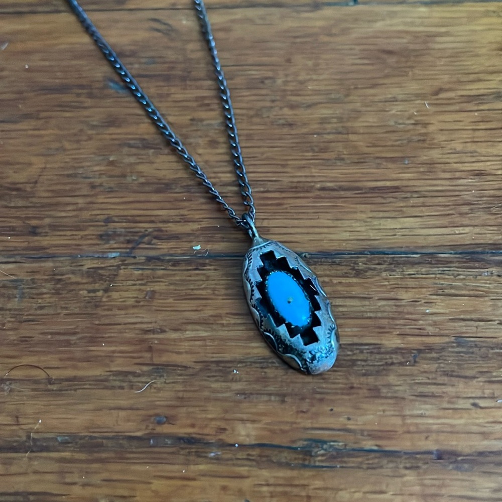 Vintage 90s Sterling Silver 925 Turquoise South Western Pendant on 24” chain